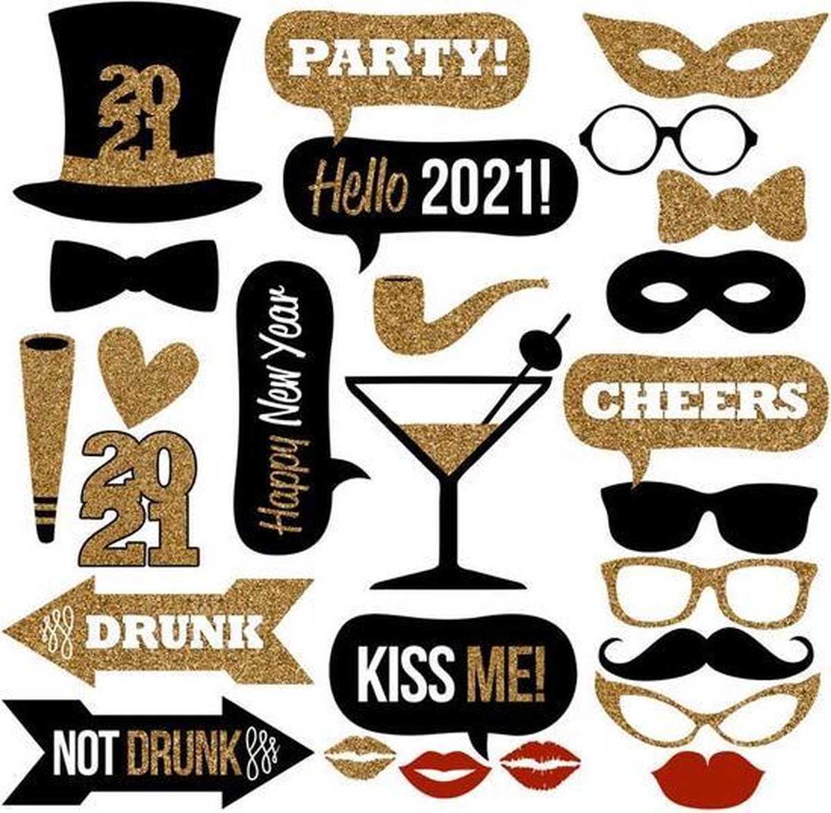 ForDig - Nieuwjaar Party 2021 - Oud en nieuw - Photobooth Prop set - 26 delig