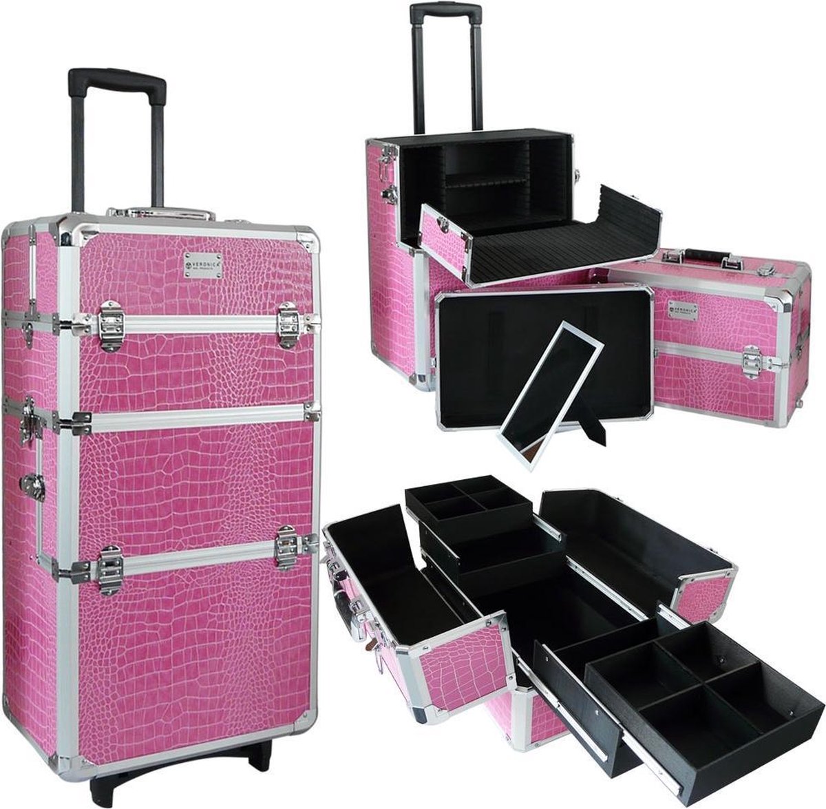 Veronica NAIL-PRODUCTS Makeup trolley 3 in 1 CROCO ROZE