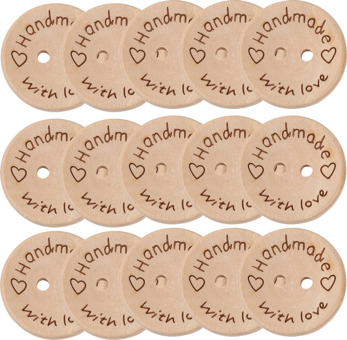 Glim® Originele Houten Knopen 15 stuks - 20mm - Handmade with love - Knoop - voor naaien - hobby