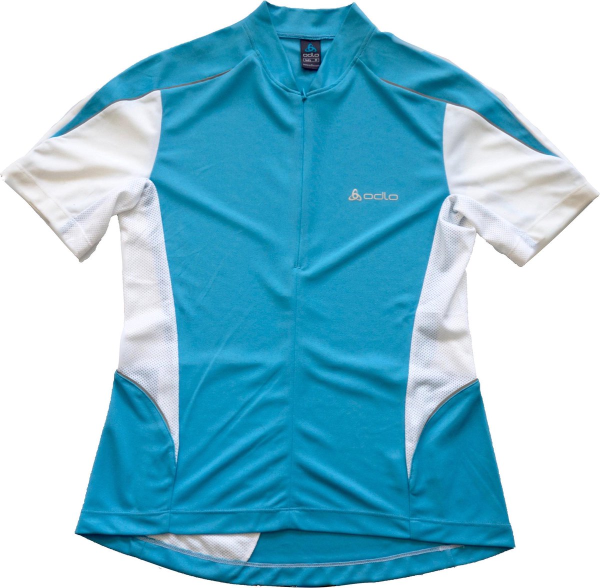 Fietsshirt Dames – Odlo – Korte Mouw en Rits – Lichtblauw/Wit maat L
