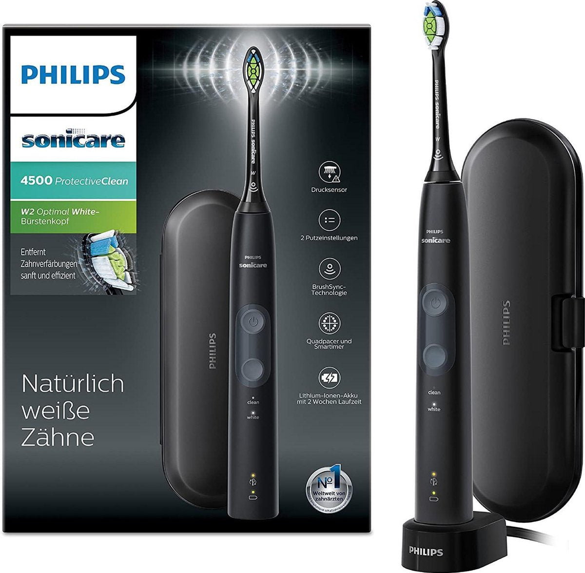 Philips Sonicare Elektrische Tandenborstel ProtectiveClean 4500 - Voor wittere tanden - Ingebouwde poetsdruksensor - 2 Standen - Signaal opzetborstel vervangen - Reisetui - HX6830/53