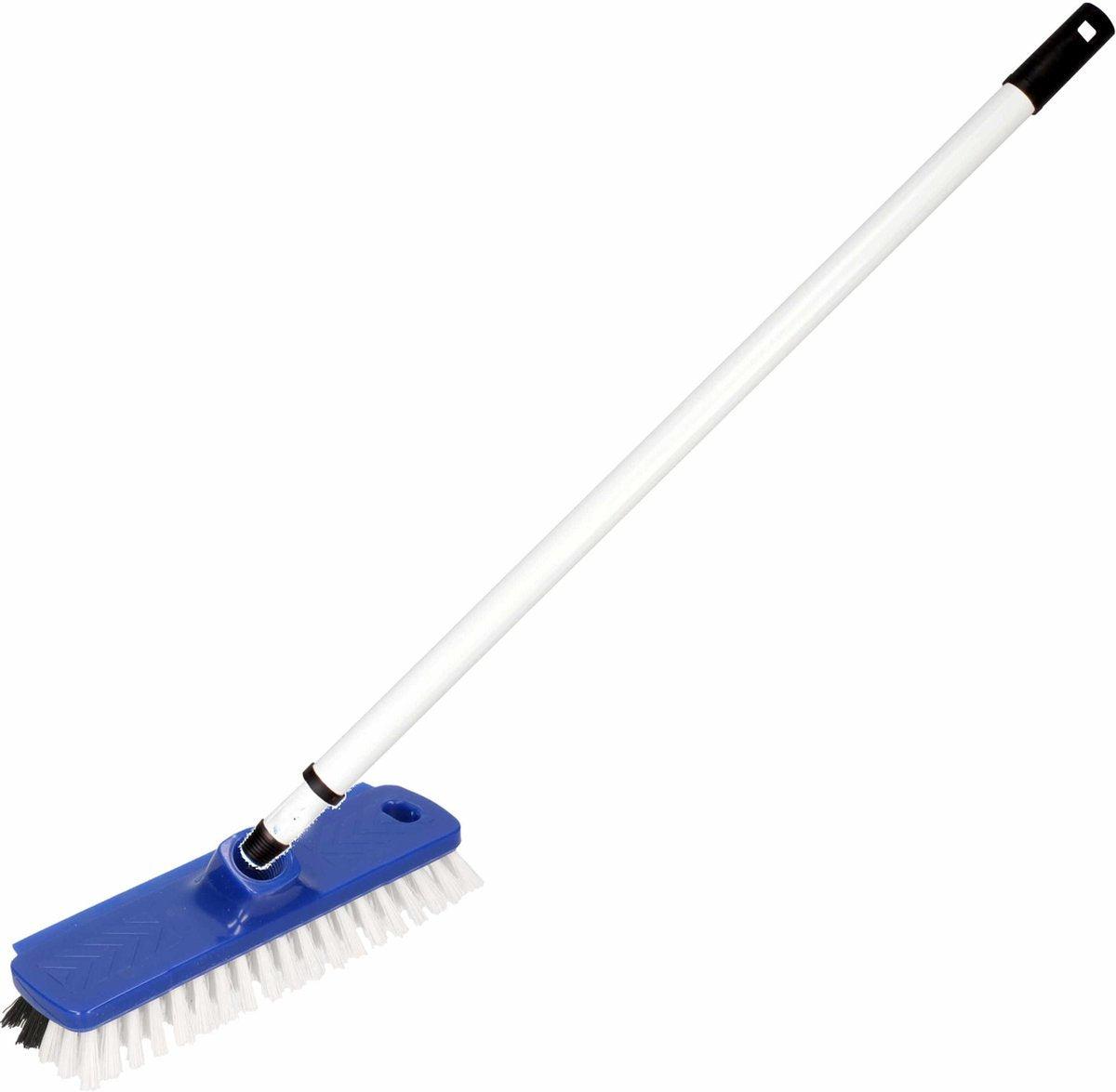 Kunststof schrobborstel/schrobber blauw inclusief metalen telescoopsteel wit 130 cm