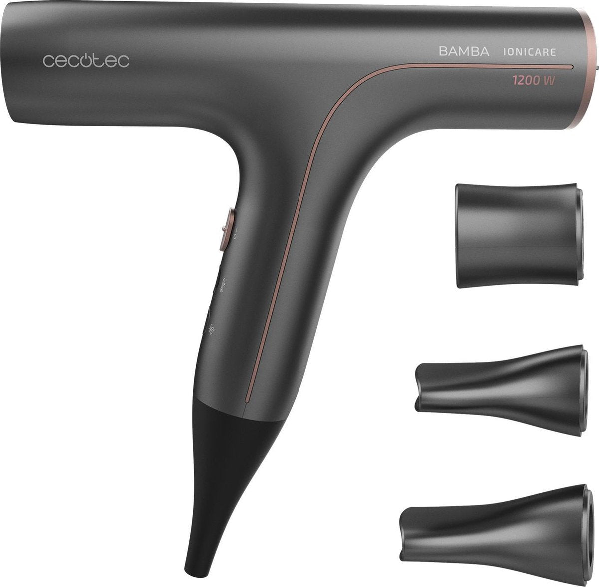 Cecotec Smart Professionele haardroger - Fohn met 3 opzetstukken - Warm en koud - 1200W - Zwart