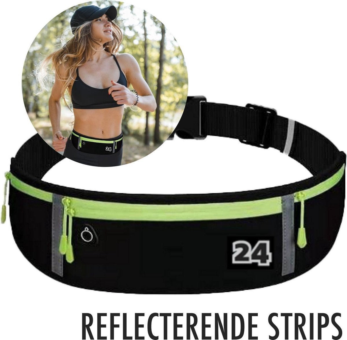 Activ24™ - Sport heuptas fluor - Luxe uitvoering - Met 4 vakken - Waterafstotend Heuptasje - Running belt