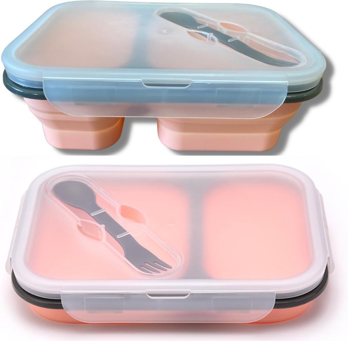 Winkrs - Siliconen Lunchbox - Opvouwbaar/Inklapbaar Bento box - Inclusief Spork - Roze