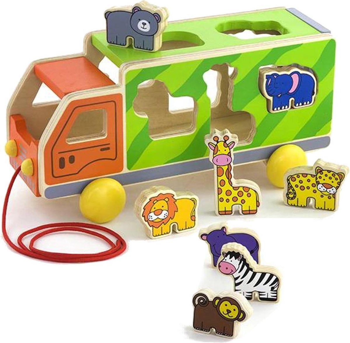 Viga Toys Trekfiguur Dierenwagen 27 Cm Groen/oranje