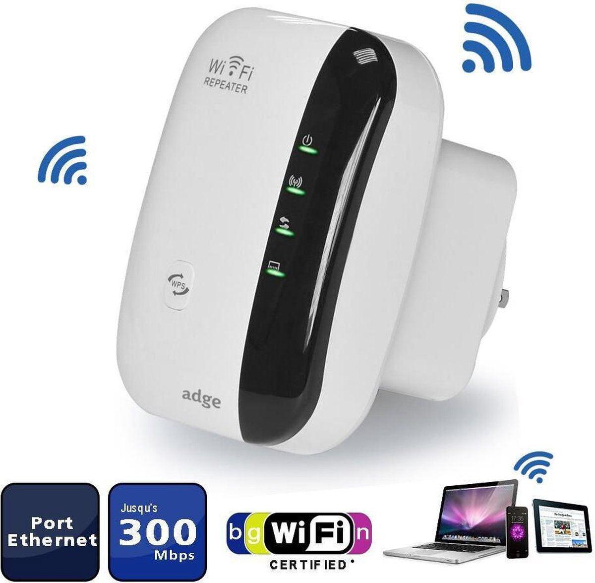 Adge wifi versterker - 300 mbps - 2.4 Ghz – Wit