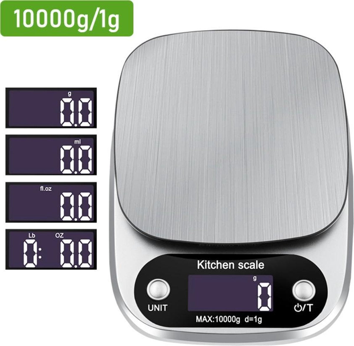 BOTC Keukenweegschaal - Digitale Precisie Keukenweegschaal - Tot 5000 Gram ( 5kg ) - Zilver