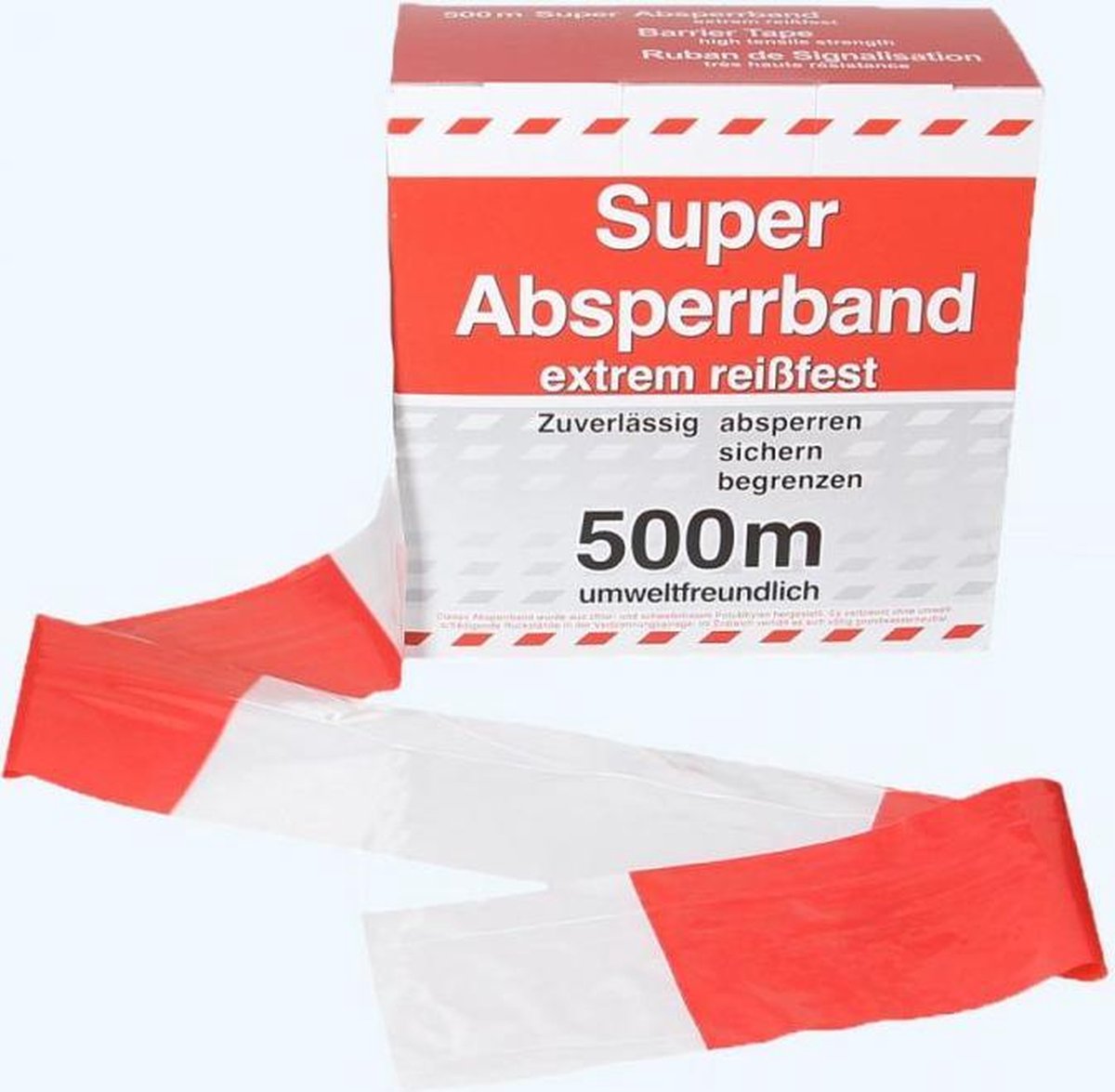 Afzetlint 500 m - rood wit - in dispenserdoos - afbakeningslint