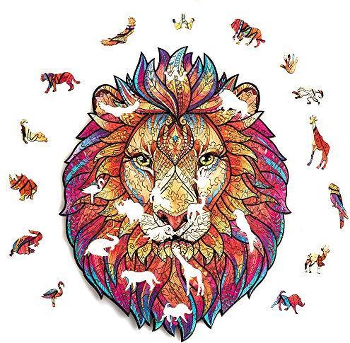 Mysterieuze Leeuwen Puzzel - Jigsaw Houten Puzzels Dierenfiguur A4 formaat – Wooden puzzle - Leuk voor volwassenen - Unieke Leeuw Vorm - Educatieve puzzel - Fantastisch cadeau voor vrienden en gezinnen - Huisdecoratie - Inc. Houten Doos