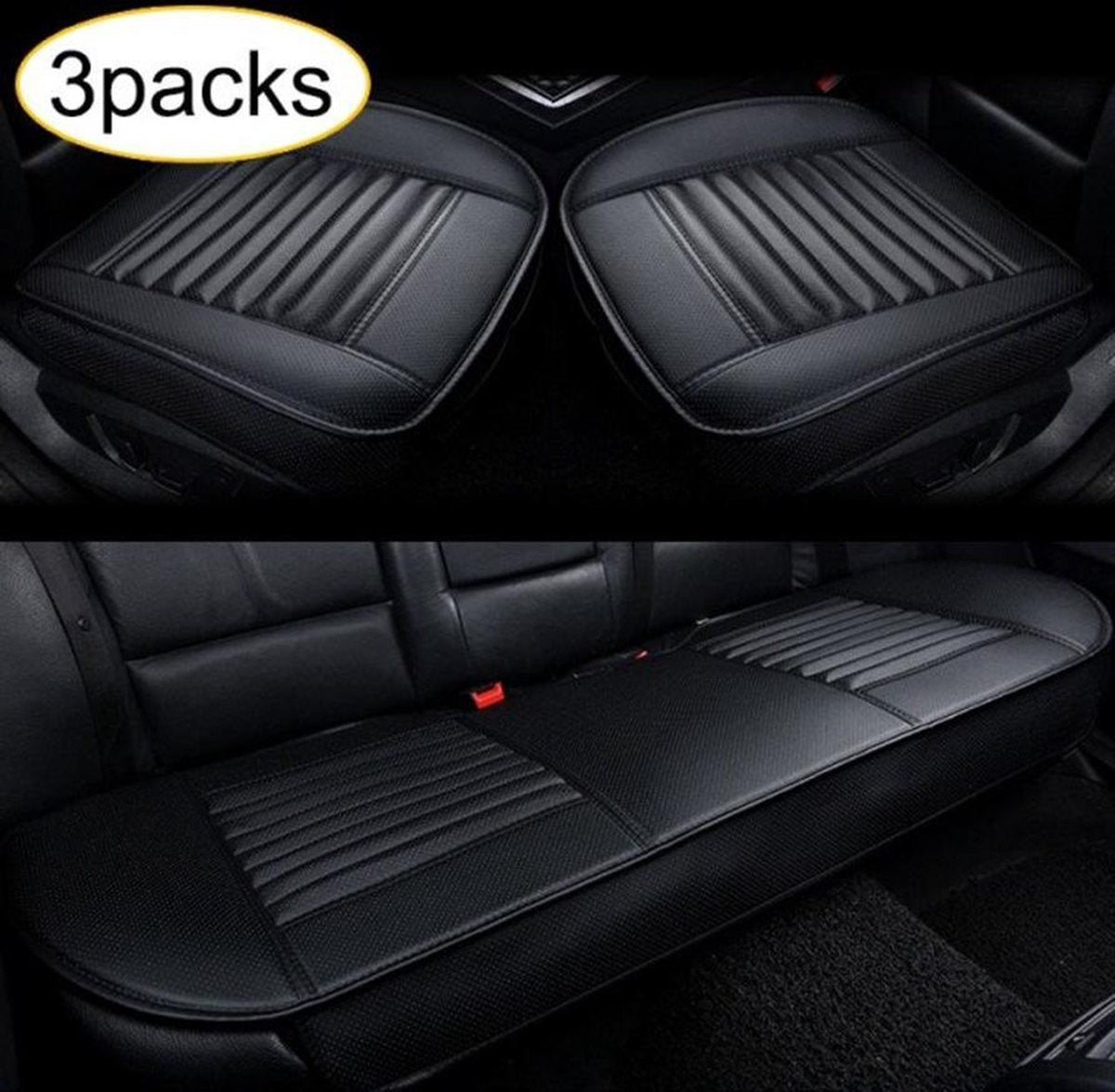 Autostoelhoes - Auto accessories interieur - Autohoes - Stoelhoezen - Autostoel beschermer - Leer - Set 3 stuks - Zwart