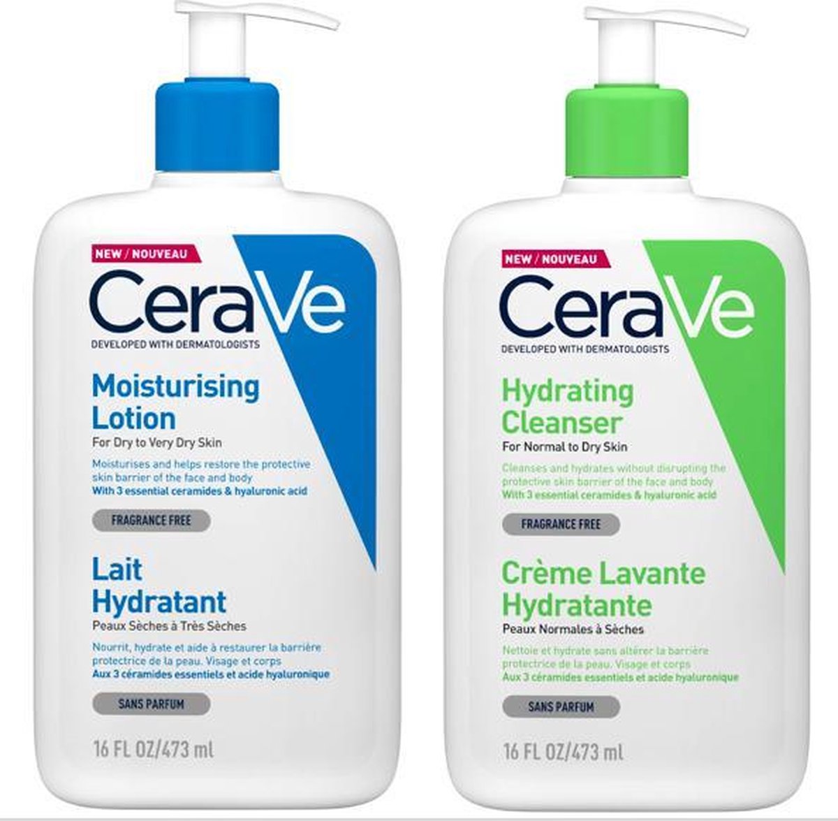 Ceravé Best Selling Duo:  Hydrating Lotion 473 ml + Hydrating Cleanser 473ml  (Face and Body Pack)