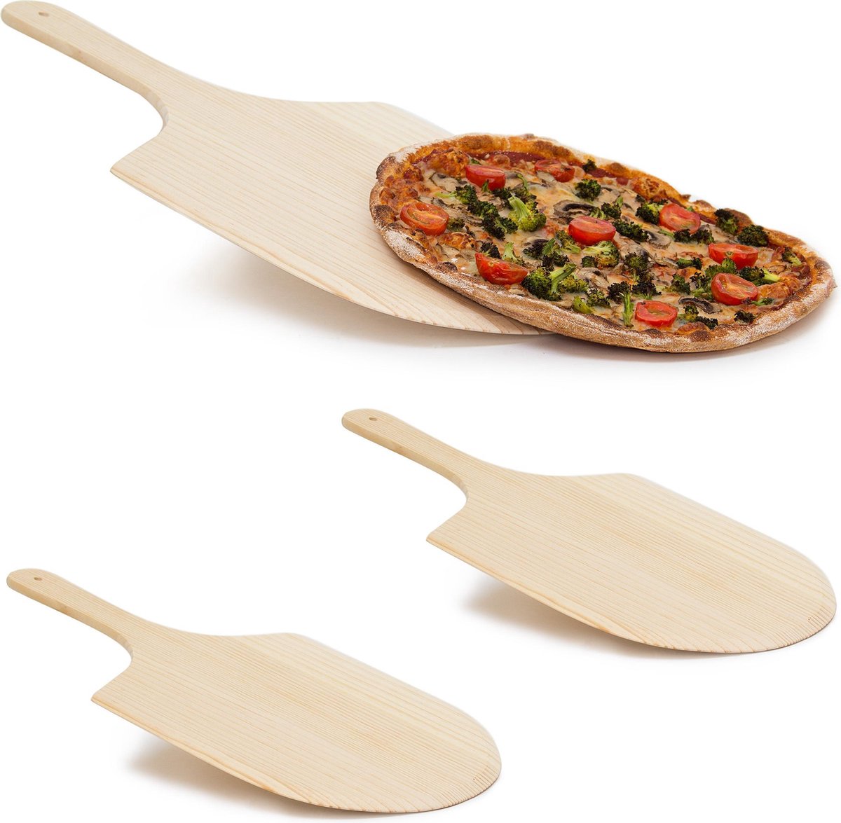 relaxdays 3 x pizzaschep hout - pizzaspatel - broodschep - pizza schep - rond - bruin