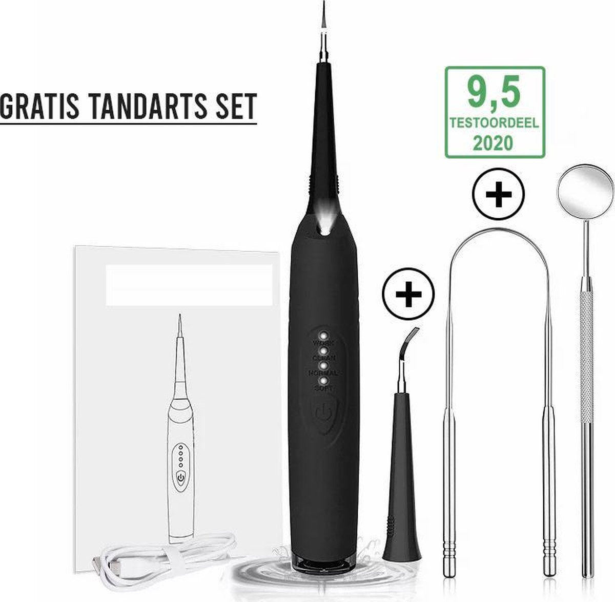 Elektrische tandsteen verwijderaar+ Tandarts set + 2 opzetstukken - Best getest en extra veilig - Zelf tandsteen verwijderen - Oplaadbaar - Tandplak remover- Reinigen - Draadloos flosapparaat - Tandsteen remover – Draadloos tandsteen verwijderen