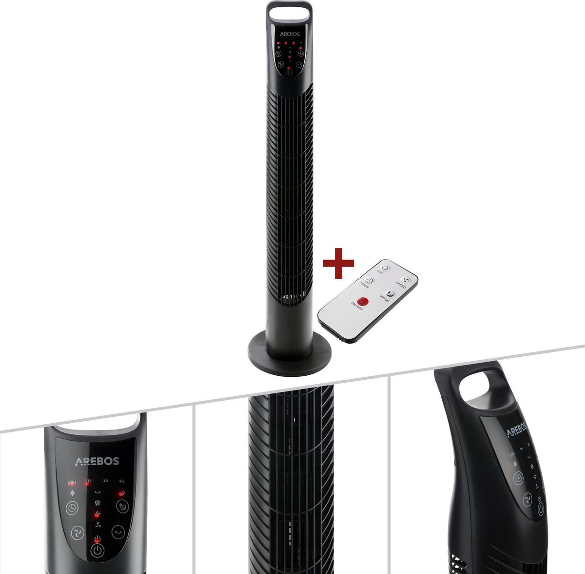 AREBOS Torenventilator 40 W Kolomventilator met afstandsbediening Zwart 220-240W