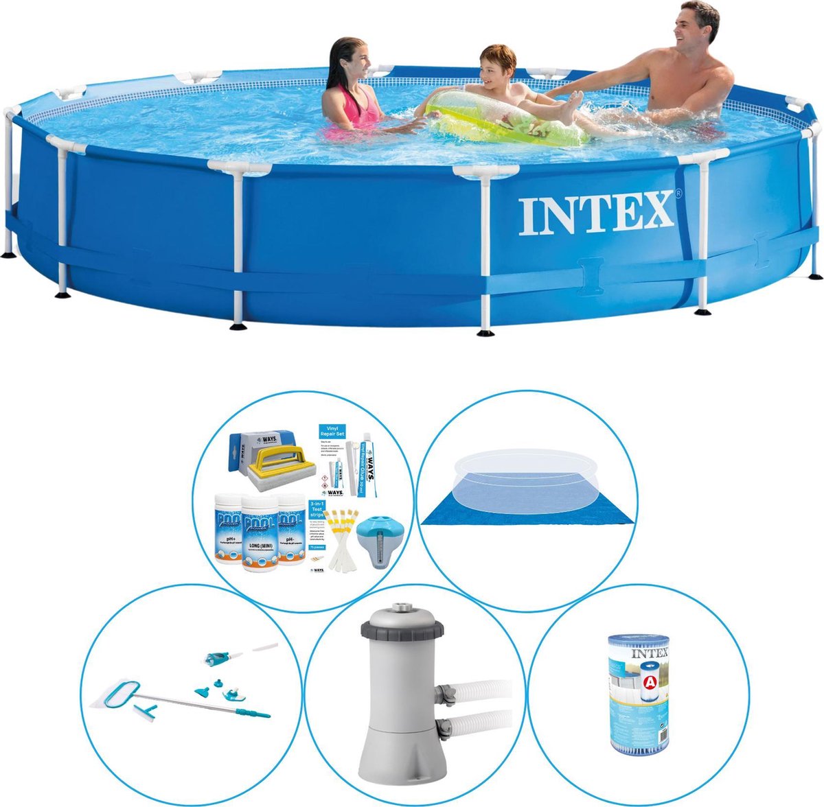 Zwembad Met Accessoires - 6-delig - Intex Metal Frame Rond 366x76 cm