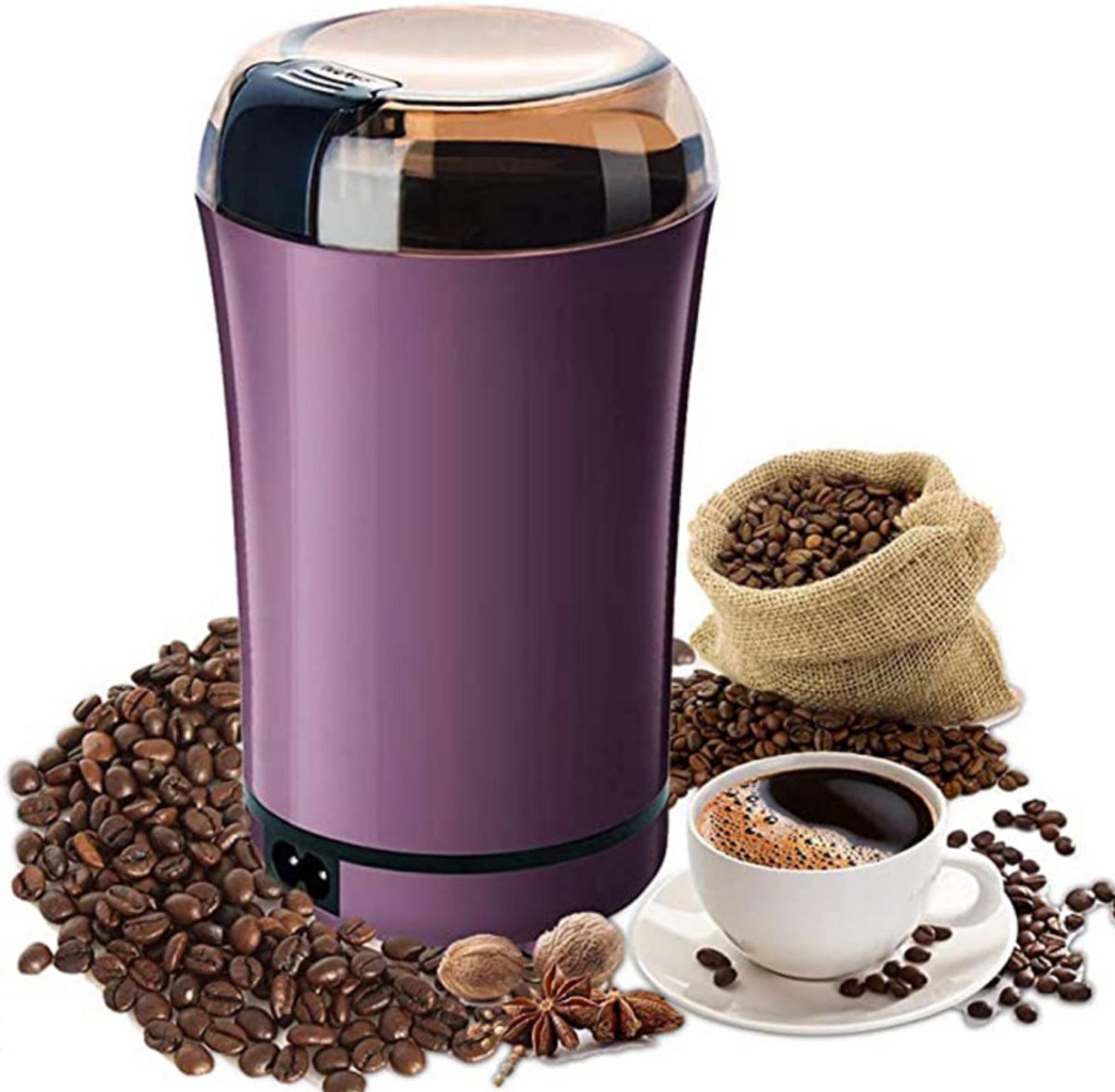 DecoRD Koffiemolen Elektrisch - Werkt ook als Kruidenmixer/Specerijenmolen/Kruidenmaler/SpiceGrinder - Paars