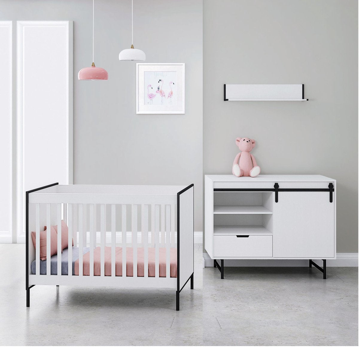 Cabino Babykamer Dalton 2-delig - Babybed & Commode- Verstelbare bodem - Wit