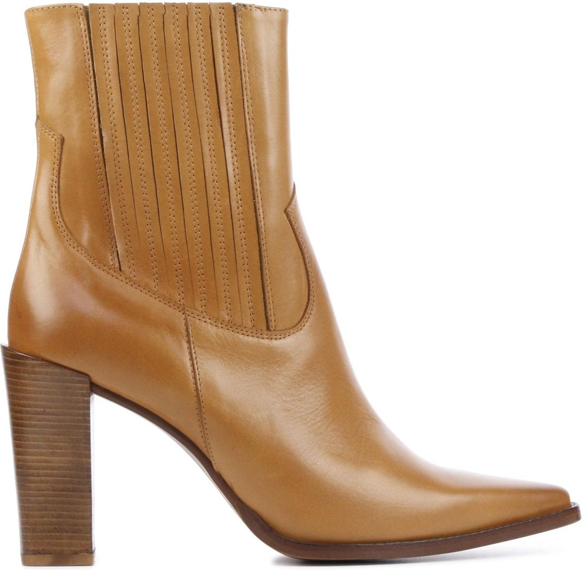 Zinda Vrouwen Leren  Enkellaarsjes / Laarzen / Damesschoenen 1044 - Camel - maat 41