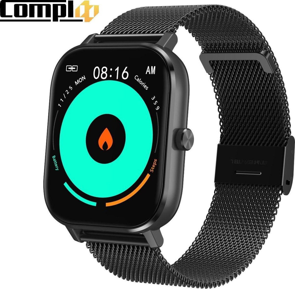 Compl8 Luxury watch - stappenteller - stappenteller horloge dames - heren - Calorieënverbruik - Hartslagmeter - Berichtmeldingen - Bellen- Slaaptracker - Bloeddrukmeter - Nederlandse online handleiding - Zwart