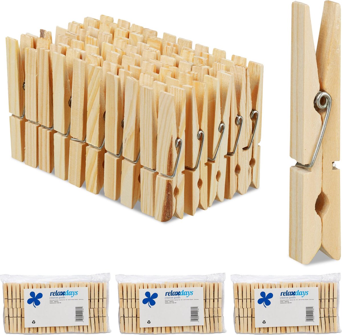 relaxdays 400 x wasknijpers hout - houten knijpers - knutselen - ophangen van wasgoed