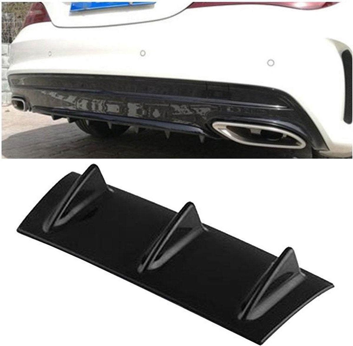 Universele auto achterbumper lip diffuser 3 haaienvin stijl zwart ABS