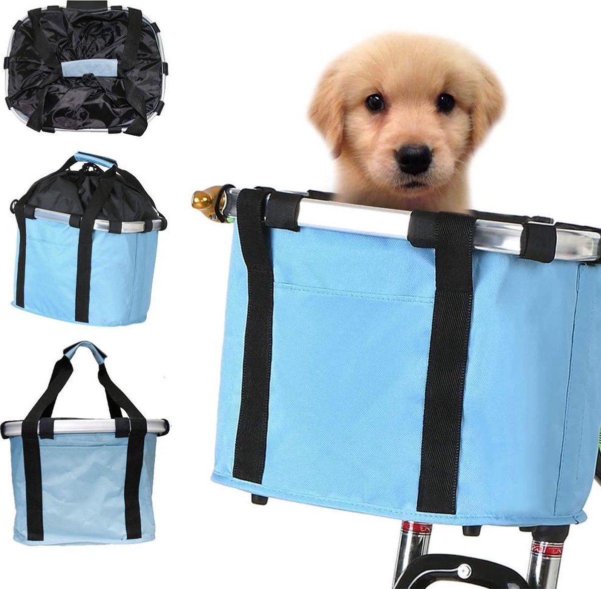 Fietsmand Blauw Hond Premium - Boodschappentas - Hondenmand Fiets - Fietsmand Hond Voorop - Fietsmand Hond Bagagedrager - Fietstas Hond - Stuurtas - Vaderdag Kados - Vader Cadeautjes - Vaderdag Tip