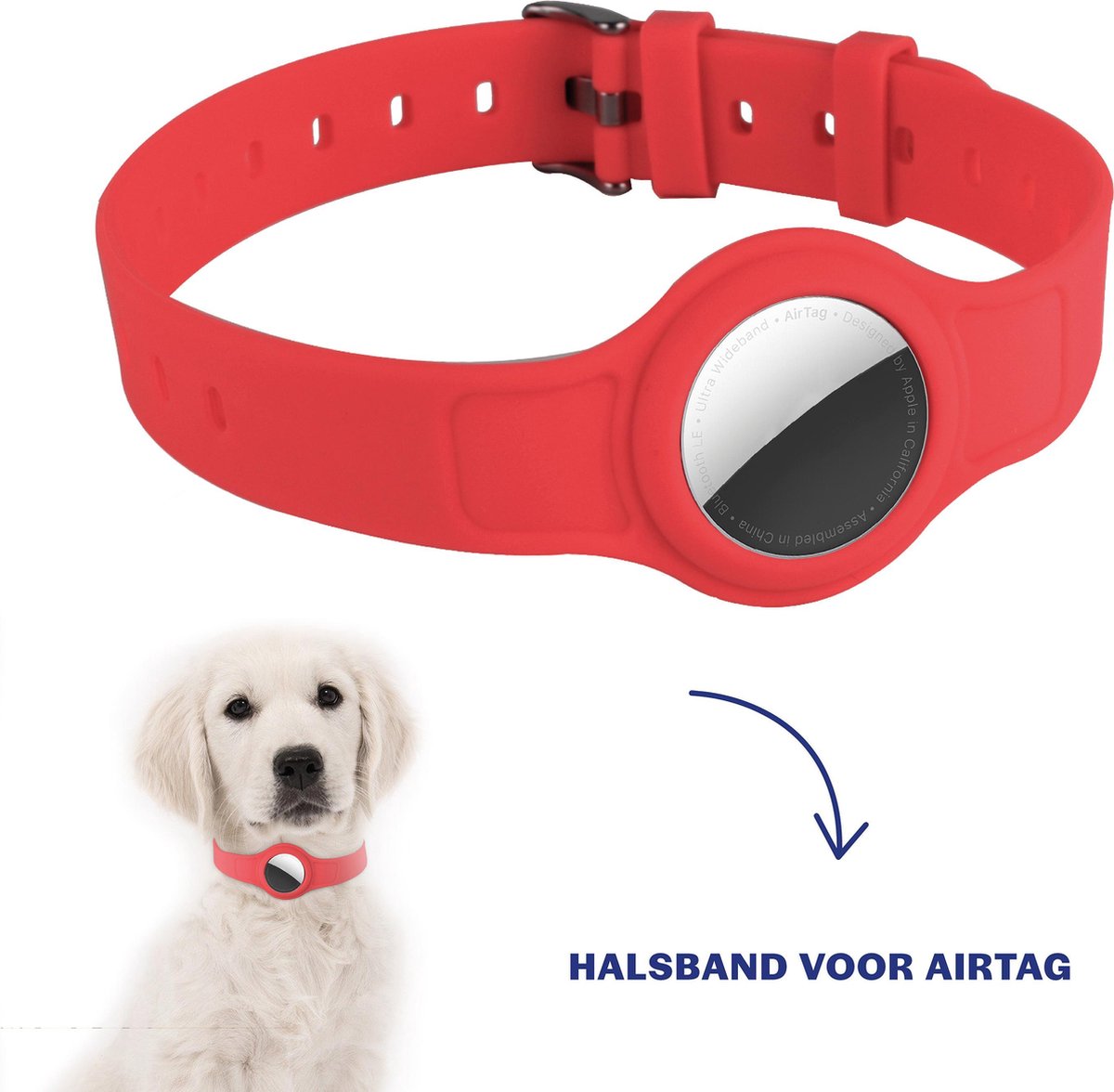 Airtag Halsband | Halsband hond | Hondenhalsband | Halsband geschikt voor Apple Airtag rood