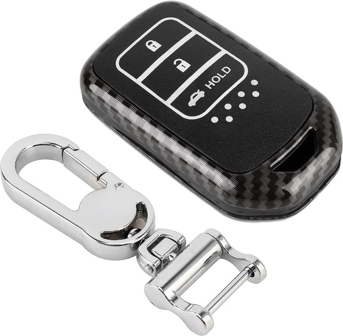 Koolstofvezeltextuur autosleutel beschermhoes voor Honda Smart 3-knops Engelse achterklep (zwart)