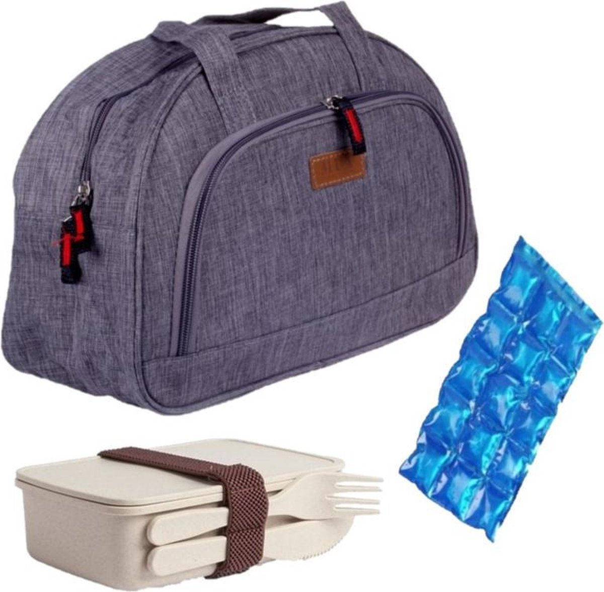 Kleine koeltas voor lunch grijs met lunchbox met bestek en flexibel koelelement 8 liter