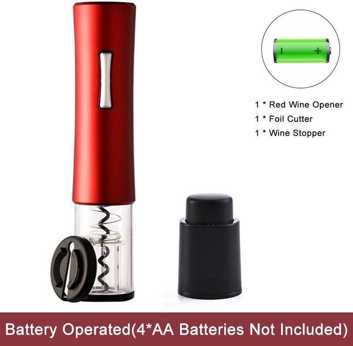 Baymate Wijn Kurkentrekker Draadloze Kurkentrekker Wijnopener Automatische Folie Cutter Elektrische Wijn Flesopeners Draagbaar Red Add A Stopper