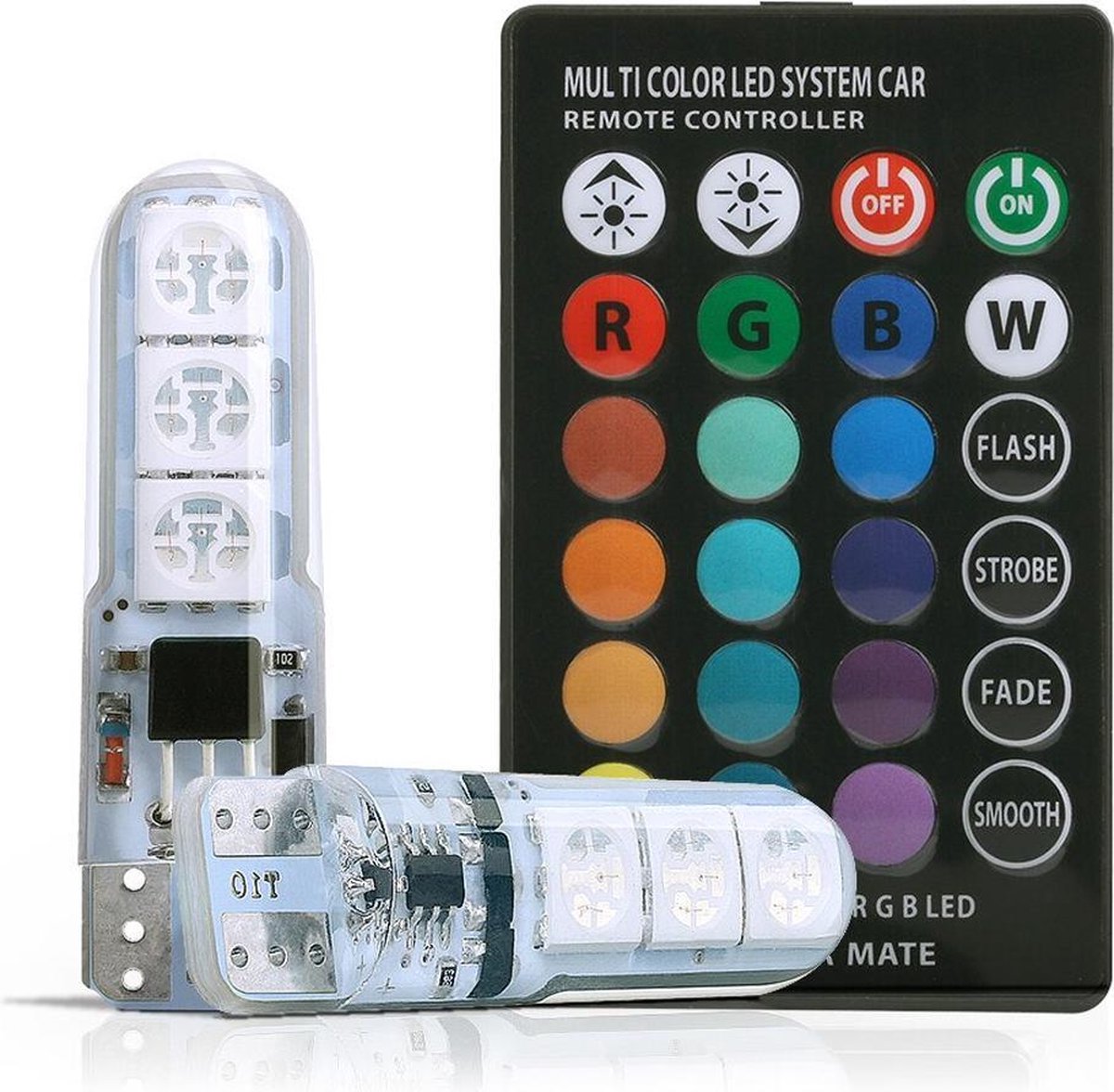 T10 LED Bluetooth RGBW (set) - W5W autolampen ledlampen - Bedienbaar - Hoge kwaliteit - Met afstandsbediening- Wit