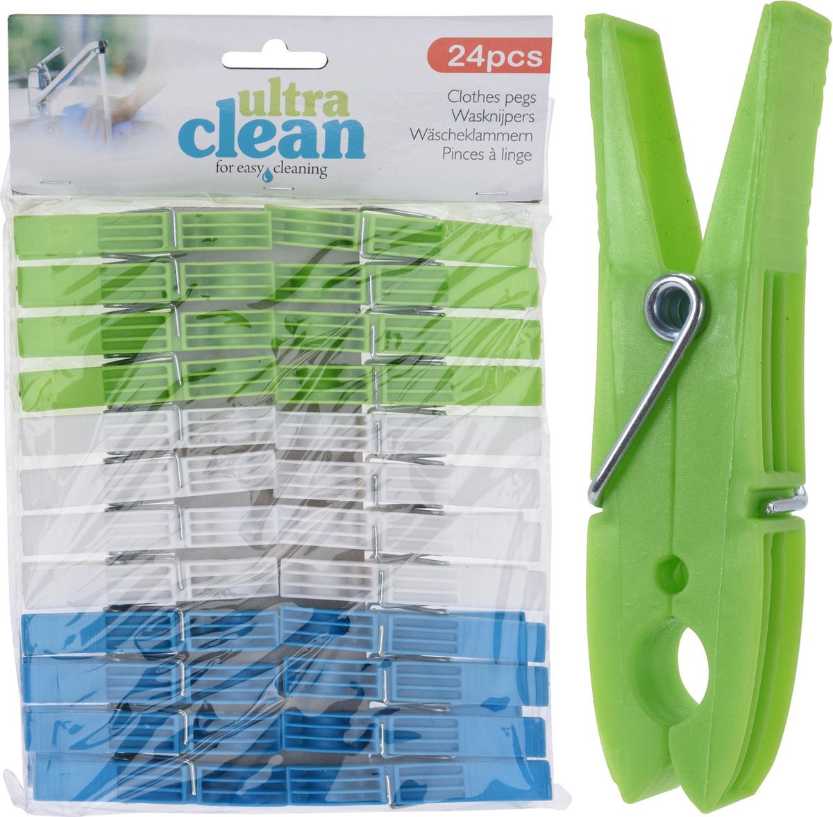 144x Wasknijpers groen/blauw/wit van kunststof 8 cm - Huishouding - De was doen - Was ophangen - Wasknijpers/wasgoedknijpers/knijpers kunststof