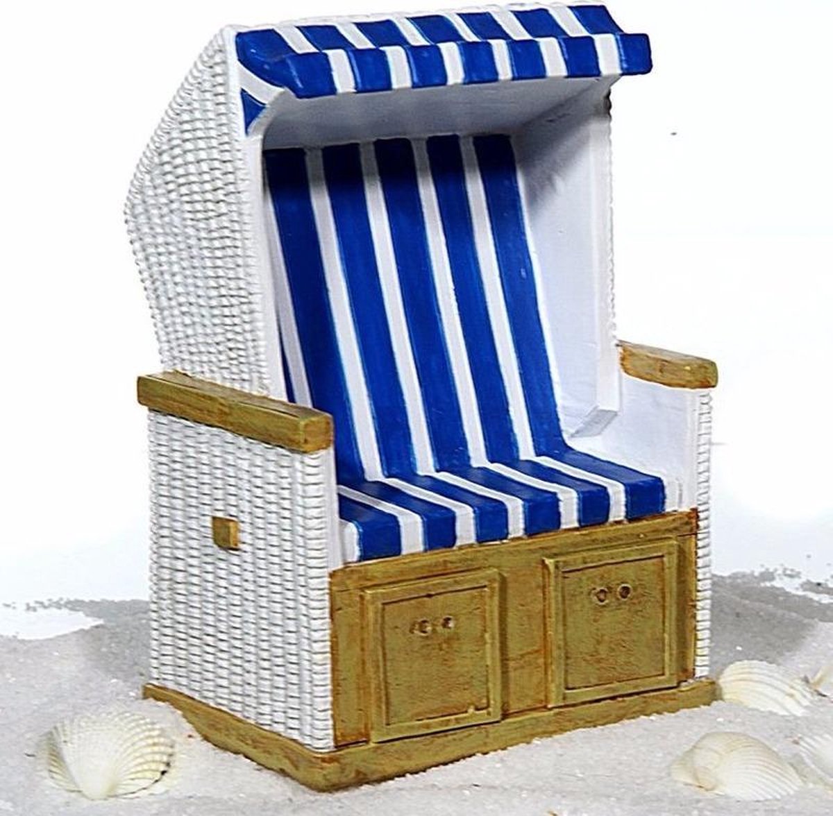 Strandstoel spaarpot blauw/wit keramiek