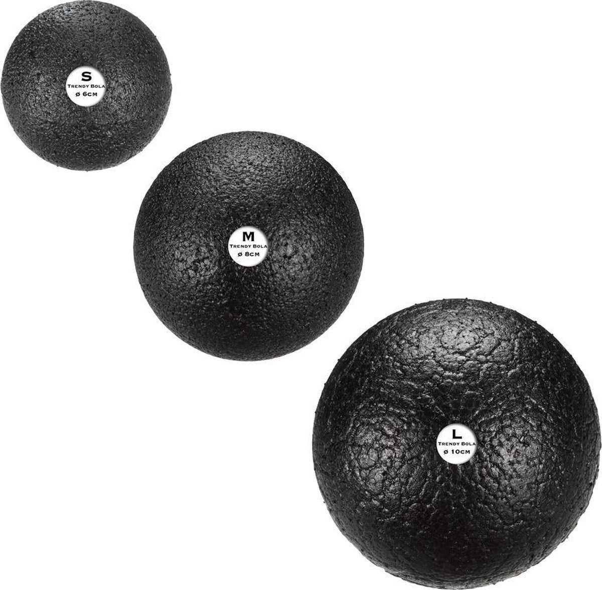 Trendy Sport Massageballen - set van 3 ballen - Trendy Bola - Trigger point therapie ballen - 3 verschillende afmetingen - S(6cm) - M(8cm) - L(10cm) - Zwart