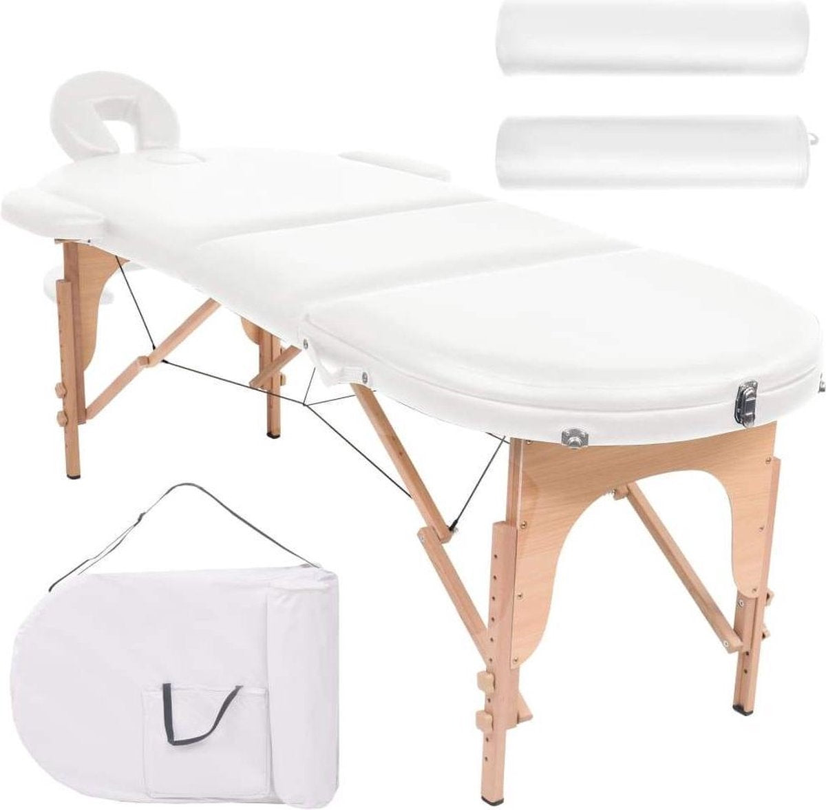 Medina Massagetafel inklapbaar 4 cm dik met 2 bolsters ovaal wit