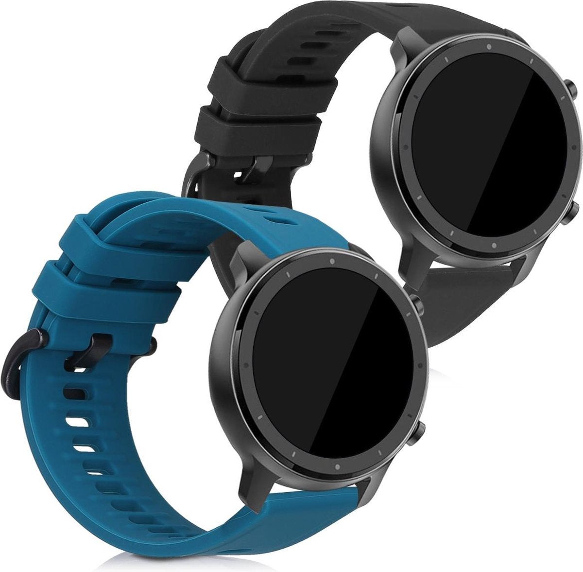 kwmobile 2x horlogeband voor Huami Amazfit GTR (47mm) / GTR 2 / GTR 2e - siliconen band voor fitnesstracker - zwart / petrol