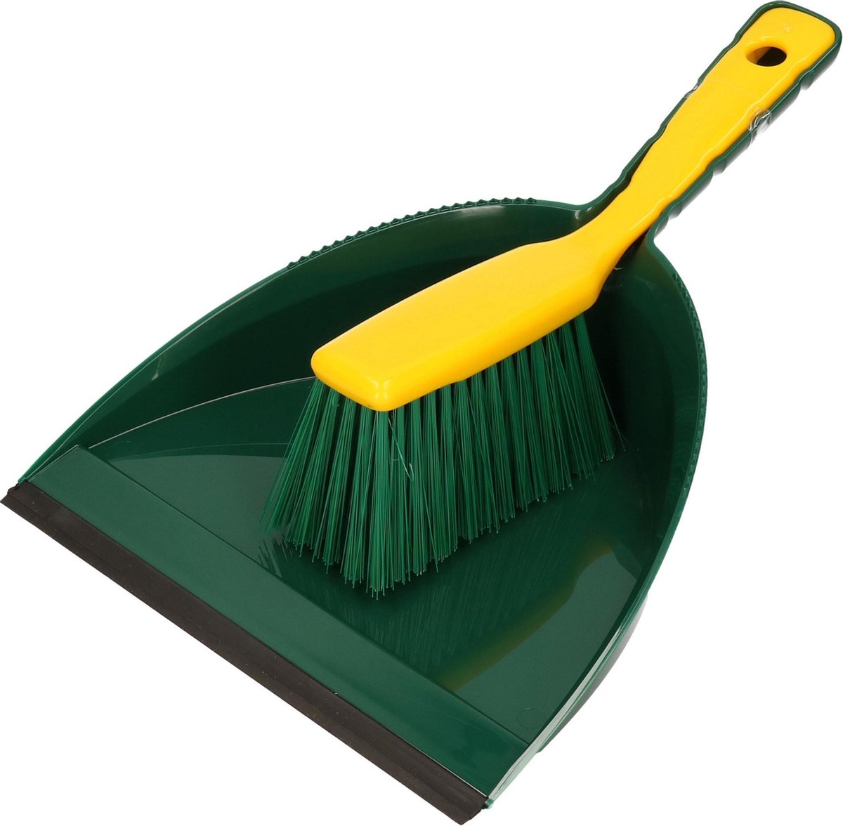 Kunststof stoffer en blik groen/geel voor buiten - Schoonmaakartikelen/Tuingereedschap