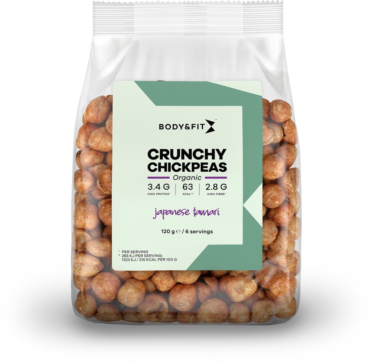 Body & Fit Crunchy Chickpeas - Biologische Knapperige Kikkererwten - Japanse Tamari Smaak - 120 gram (1 zak)