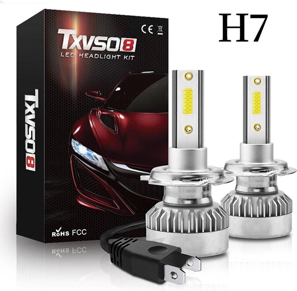 H7 LED lamp 20000 Lumen (set 2 stuks) incl CANbus EMC CHip 6500k Ultra-bright Wit  Korte inbouw  diepte  /100 Watt Motor / Auto / Scooter / Motor /Dimlicht / Grootlicht / Koplampen / Autolamp / Lampen / Autolampen / CANbus adapter 12v
