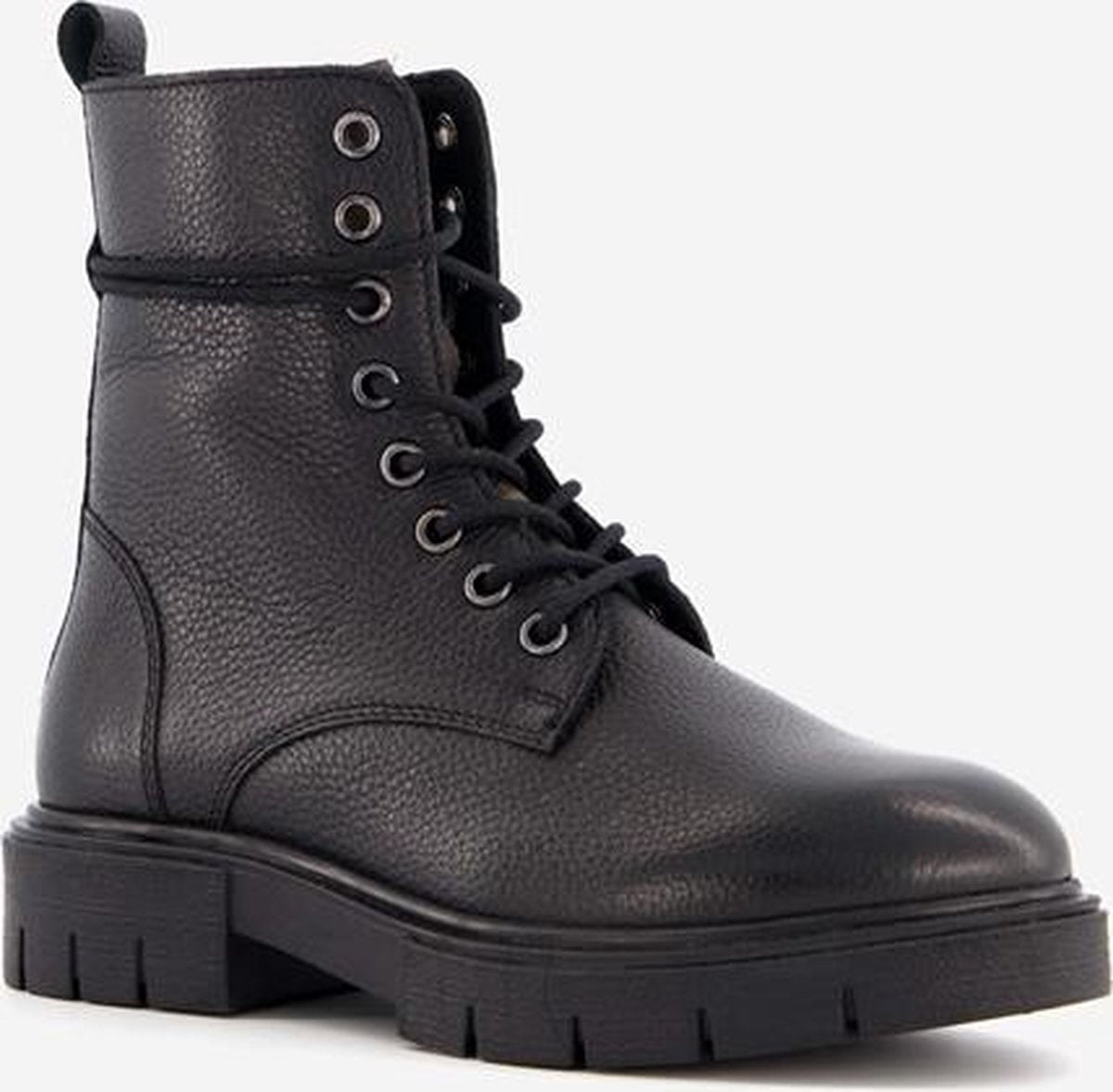 Groot leren meisjes veterboots camouflage print - Zwart - Maat 30