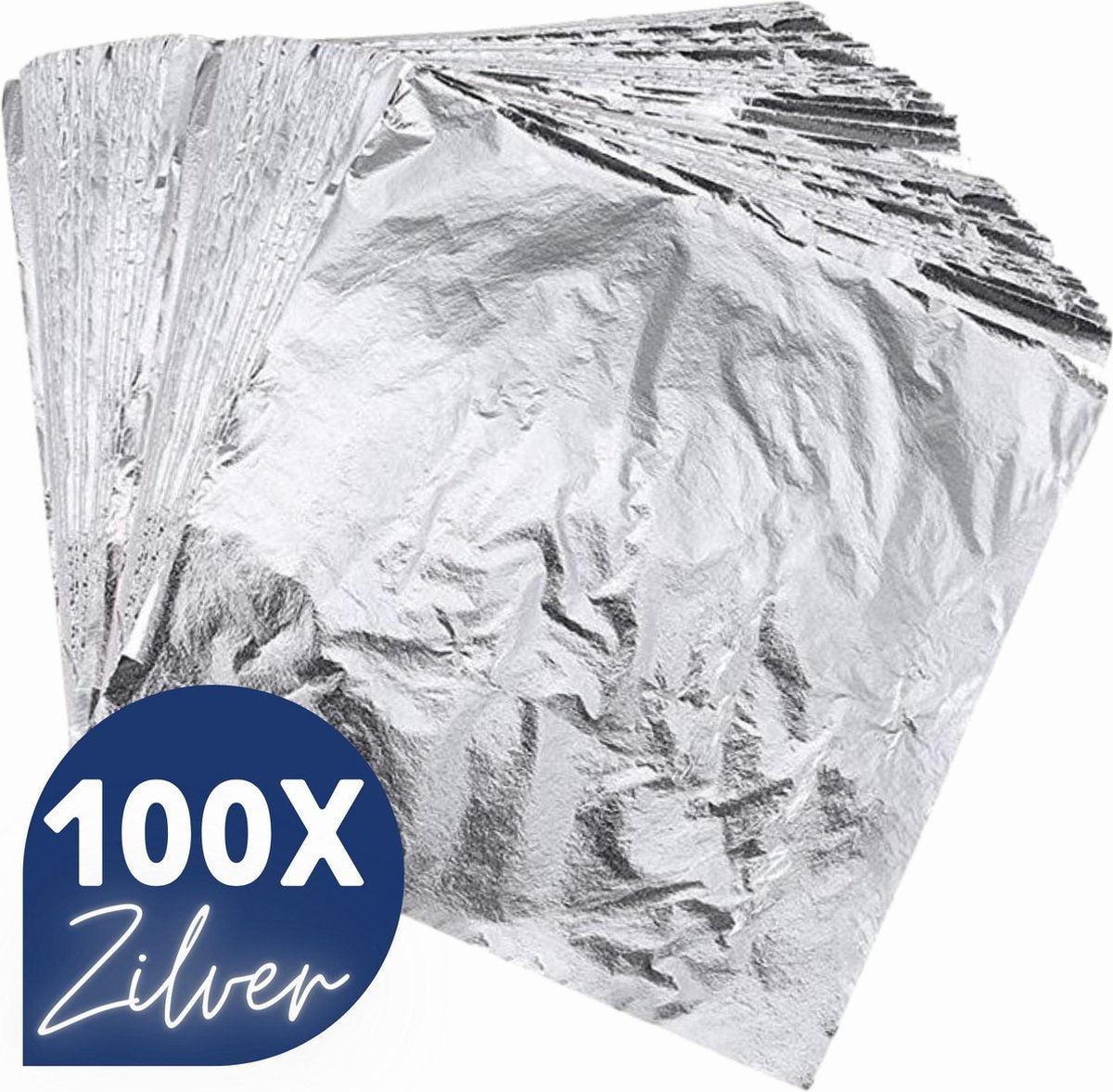 Bladmetaal – 100 vellen - ZILVER - Imitatie bladgoud –  GROTE VELLEN >> 16*16cm - A-kwaliteit
