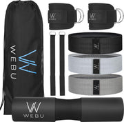 WEBU 9 delige Fitness / sportschool set - Barbell squat pad nekbeschermer – Weerstandsband – Resistance band set / Booty workout kit
