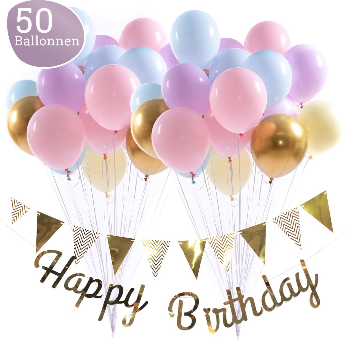 Regenboog Ballonnen Verjaardag & Versiering Set – Incl. Happy Birthday Slinger