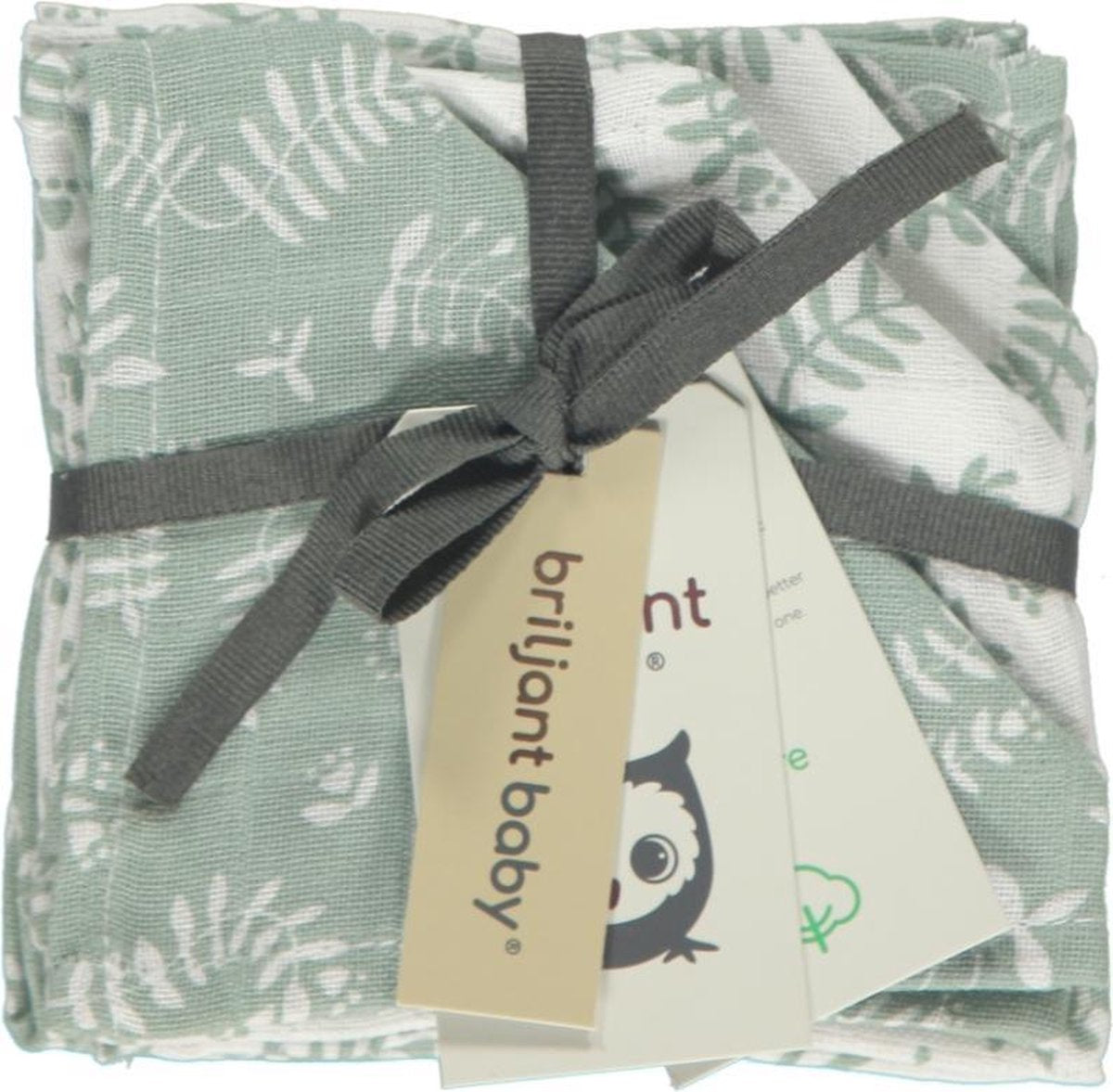 Briljant Baby Monddoekje Hydrofiel 30 x 30 - Botanic - Stonegreen - 4 Stuks
