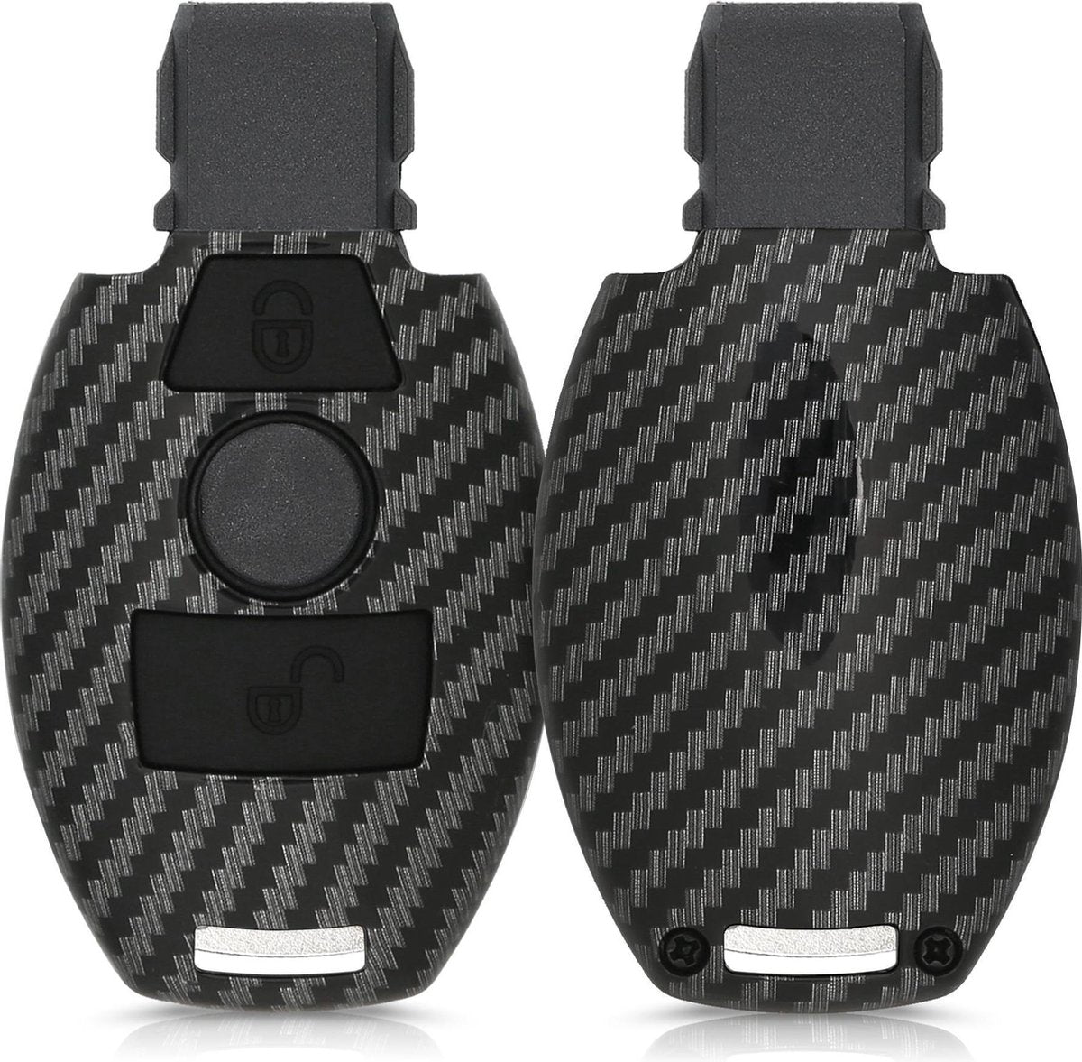 kwmobile autosleutelhoes voor Mercedes Benz 2-knops autosleutel (alleen Keyless Go) - hardcover beschermhoes - Carbon design - zwart