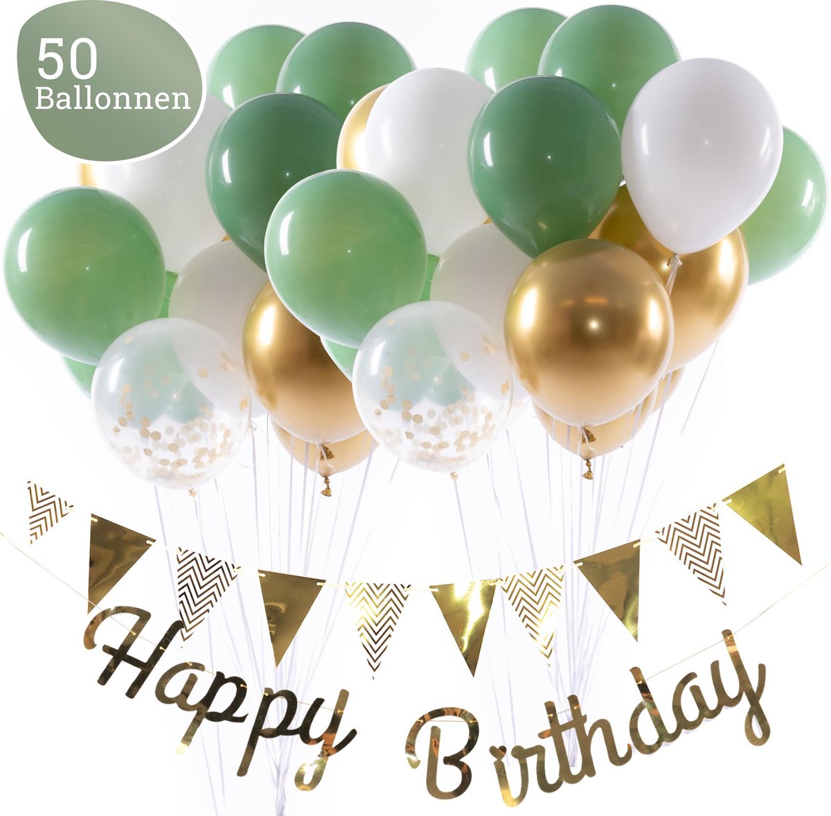 Olijfgroene Ballonnen Verjaardag & Versiering Set – Incl. Happy Birthday Slinger