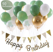 Olijfgroene Ballonnen Verjaardag & Versiering Set – Incl. Happy Birthday Slinger