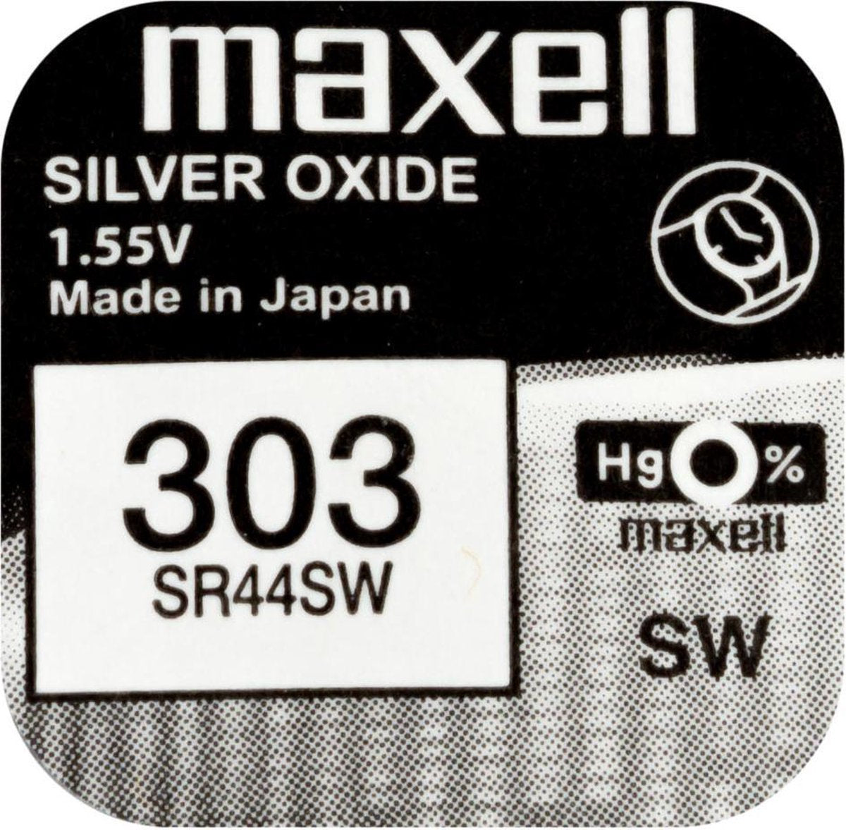 MAXELL 303 / SR44SW zilveroxide knoopcel horlogebatterij 2 (twee) stuks