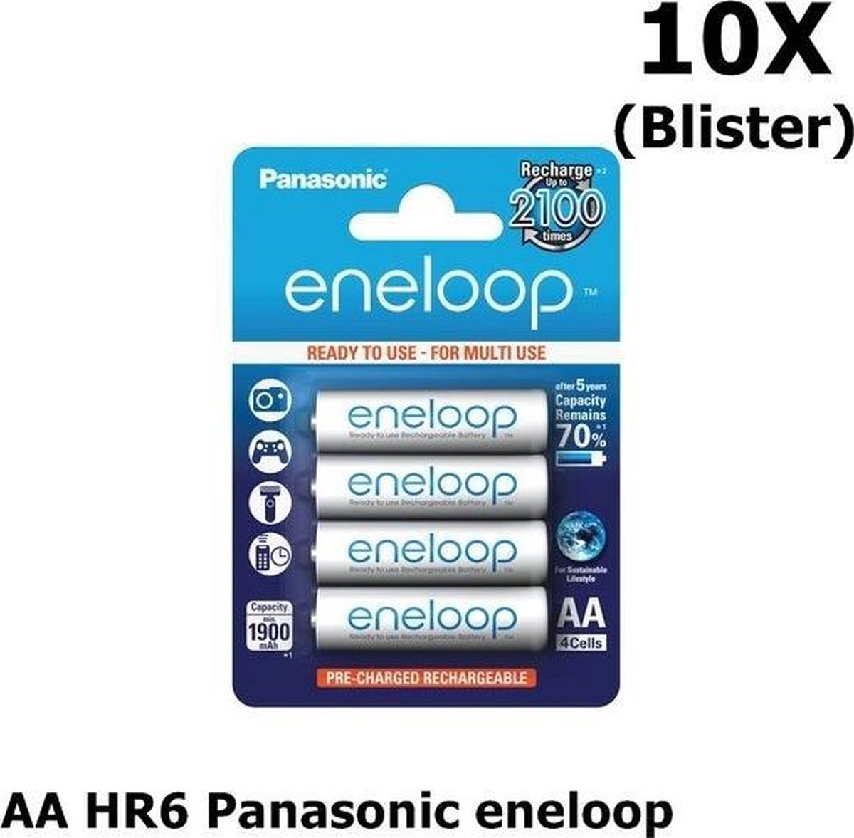 10 Blisters (40x) AA HR6 Panasonic eneloop Oplaadbare Batterij